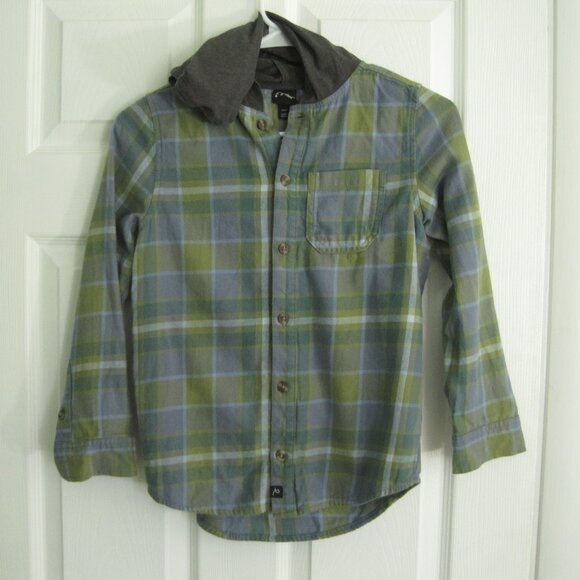 Boys Art Class Long-Sleeve Button Down Plaid Hooded Shirts Size 6/7 100% Cotton - Picture 5 of 8